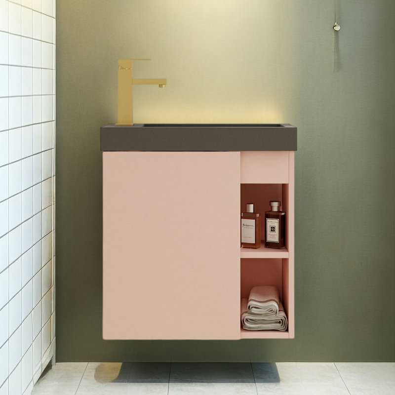 Ensemble de meuble-lavabo simple 19,70 po avec plateau en résine Ilsemarie, Noir, Rose