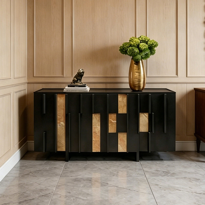 Nordic black vertical strip sideboard, 33.46" H x 55.11" W x 15.75" D