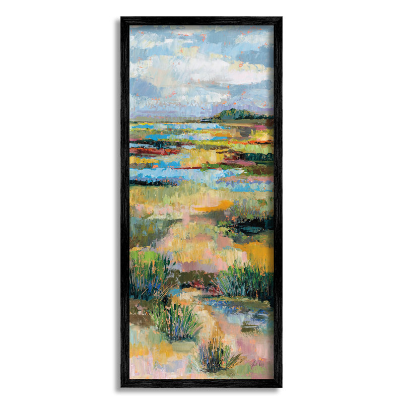 Paysage abstrait de rivière encadré sur bois, Giclée encadrée noir minuit, H 30 po x l 13 po x P 1,5 po