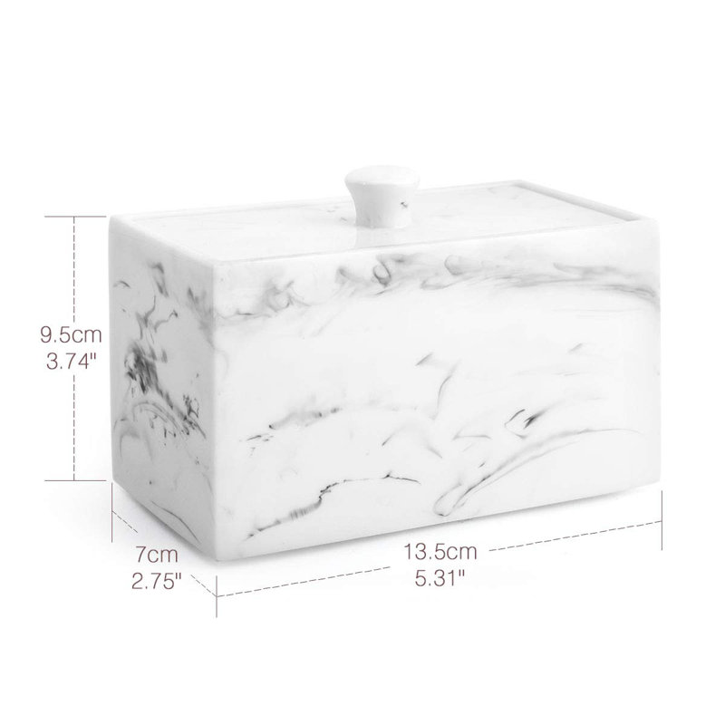Distributeur de coton-tige avec couvercle, organisateur de boules de coton à 2 compartiments, contenant de salle de bain pour coton rond, soie, encre blanche