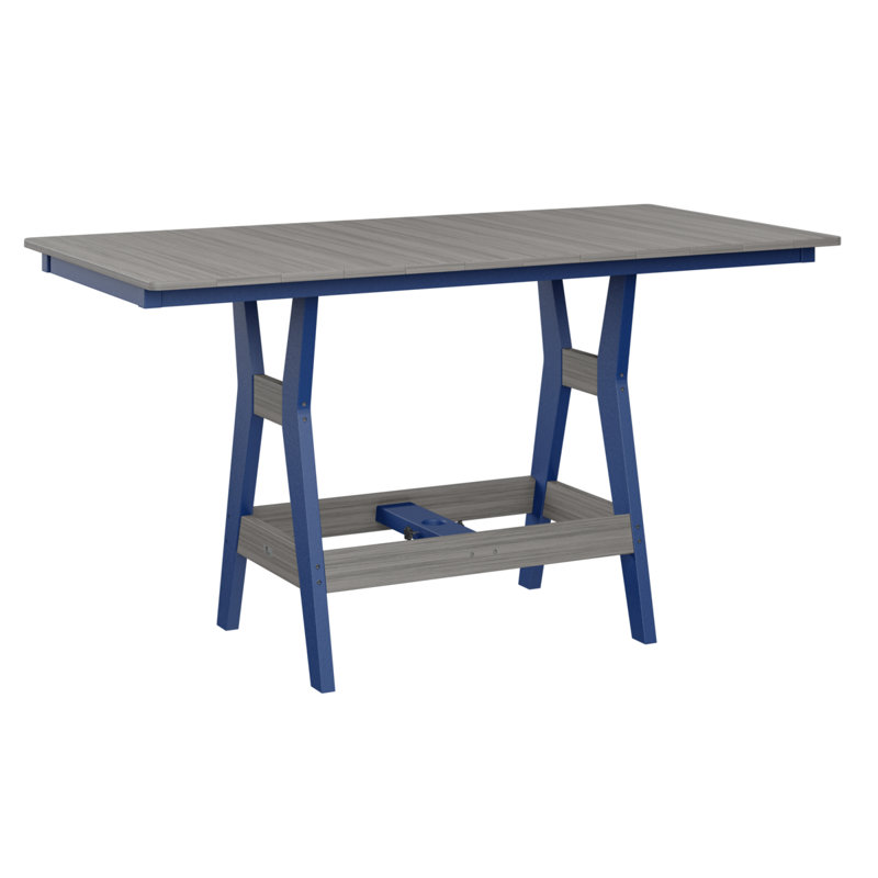 Berlin Gardens Harbor 72″ Rectangular Bar Table, Driftwood Gray, 35.5" H x 66" W x 33" D, Pacific Blue