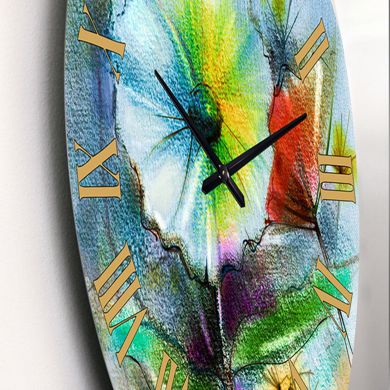 Horloge murale traditionnelle jaune, rose et rouge peinte à la main, Petit