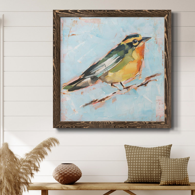 Toile avec cadre Bird Premium IV - prêt à accrocher, Encadré de bois de noyer, H 17 po x l 17 po x P 1 po