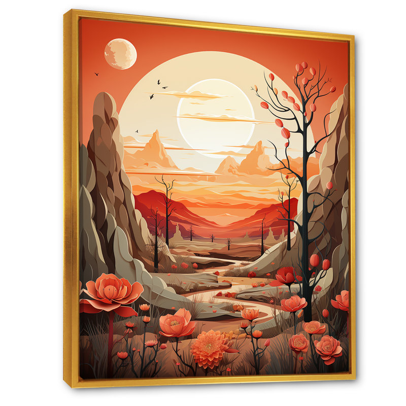 Cactus Tangerine Twilight - Cactus, reproduction sur toile, H 32 po x l 16 po x P 1 po, Cadre flottant doré
