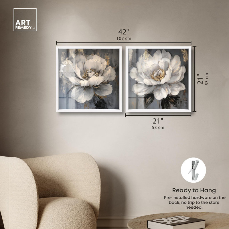Ensemble de 2 panneaux de luxe Luxe Botanicals Art , H 21 po x l 21 po, Blanc