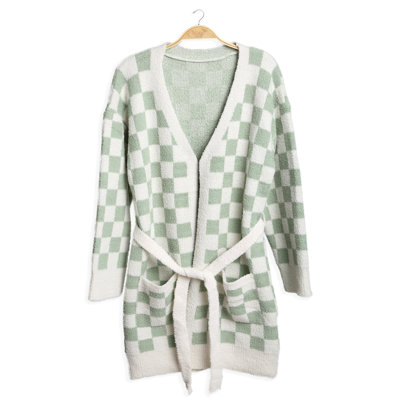 Peignoir moelleux à carreaux avec ceinture à poches avant - SAGE