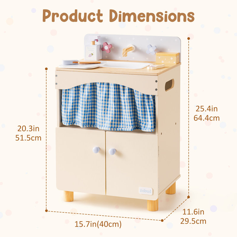 Toy Kitchen Cabinet with Realistic Sink and Faucet, Interactive Play Kitchen Sink with Running Water, Pretend Cleaning & Storage Activities for Kids