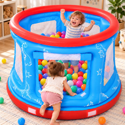 Jeu gonflable 3-en-1 Dinosaur avec fosse à balles, pompe à air électrique et 30 balles pour tout-petits