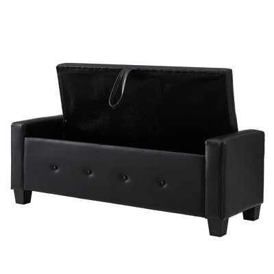 48" Ottoman Bench With Storage, Bench For Bedroom,Living Room,Hallway, Upholstered Tufted Faux Leather PU Ottoman Black