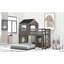 Lit mezzanine gris antique avec maisonnette, lit simple en bois sur lit double, barrières de sécurité et structure en bois de pin massif, lit de jeu avec capacité de charge de 400 / 600lbs en gris, lit double et barrières de sécurité,-1160302658