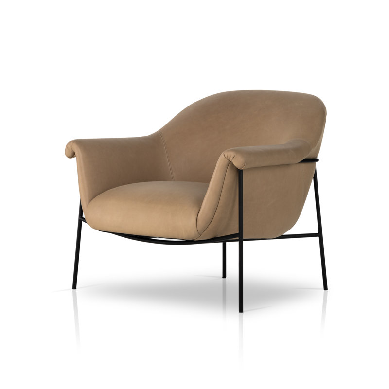 Fauteuil d'appoint en cuir Dessa, Cuir véritable Palermo Nude