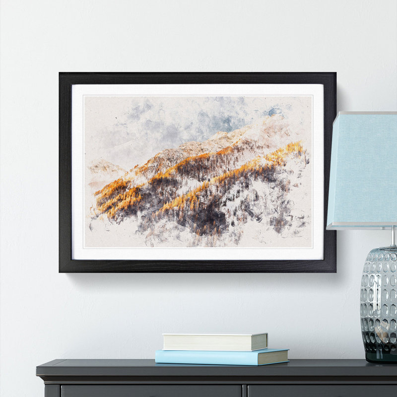 Winter in the Mountains - Framed Print, 45cm H x 63cm W x 2cm D, Black Framed