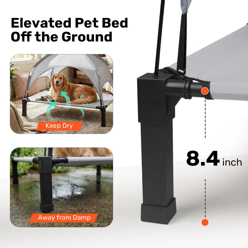 Lit surélevé pour chien avec auvent amovible, Grey
