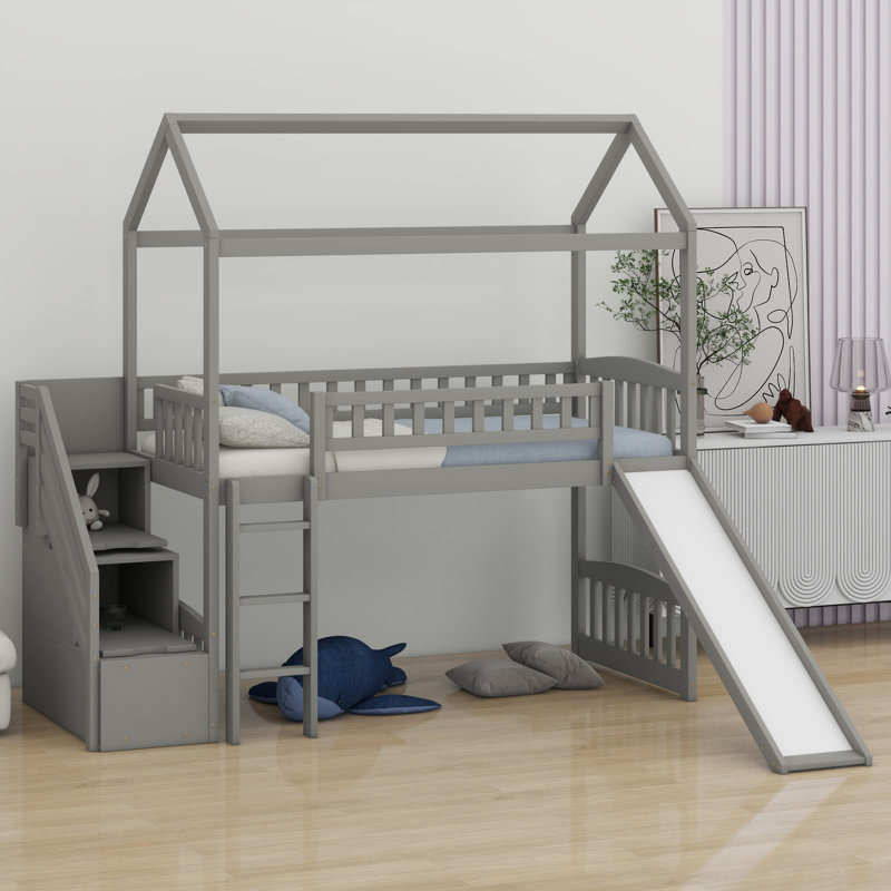 Lit mezzanine avec glissade, gris