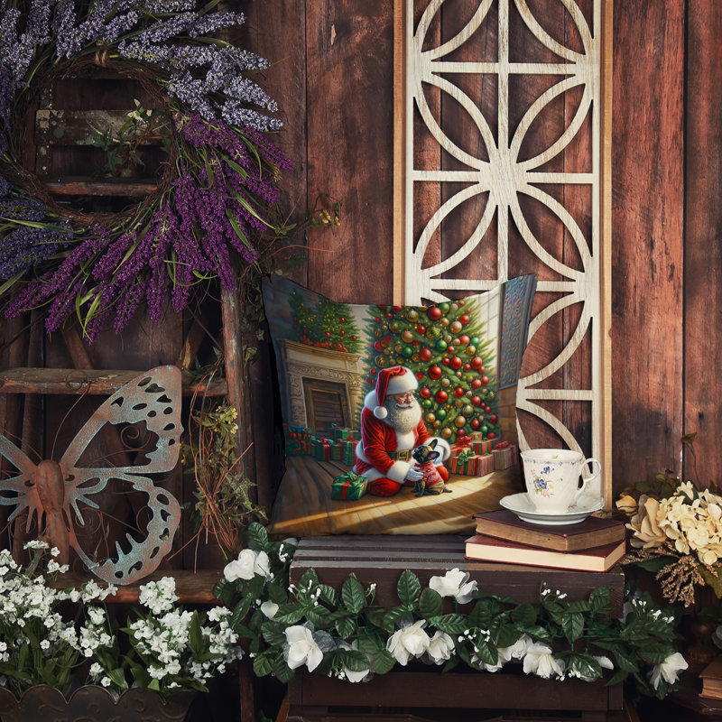 Coussin French Bulldog and Santa Claus, H 14 po x l 14 po