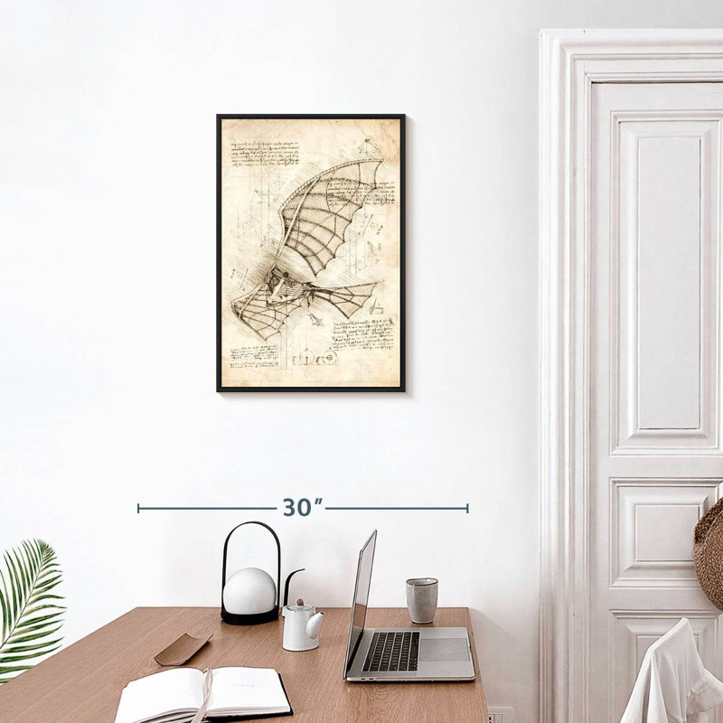 Machine volante Leonardo Da Vinci, Cadre flottant noir, 17 po x 25 po