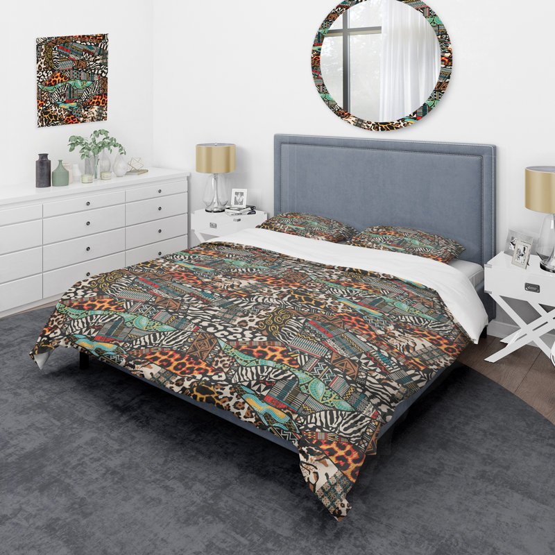 Ensemble de housse de couette à motif patchwork brun africain, Housse de couette pour très grand lit et 2 très
