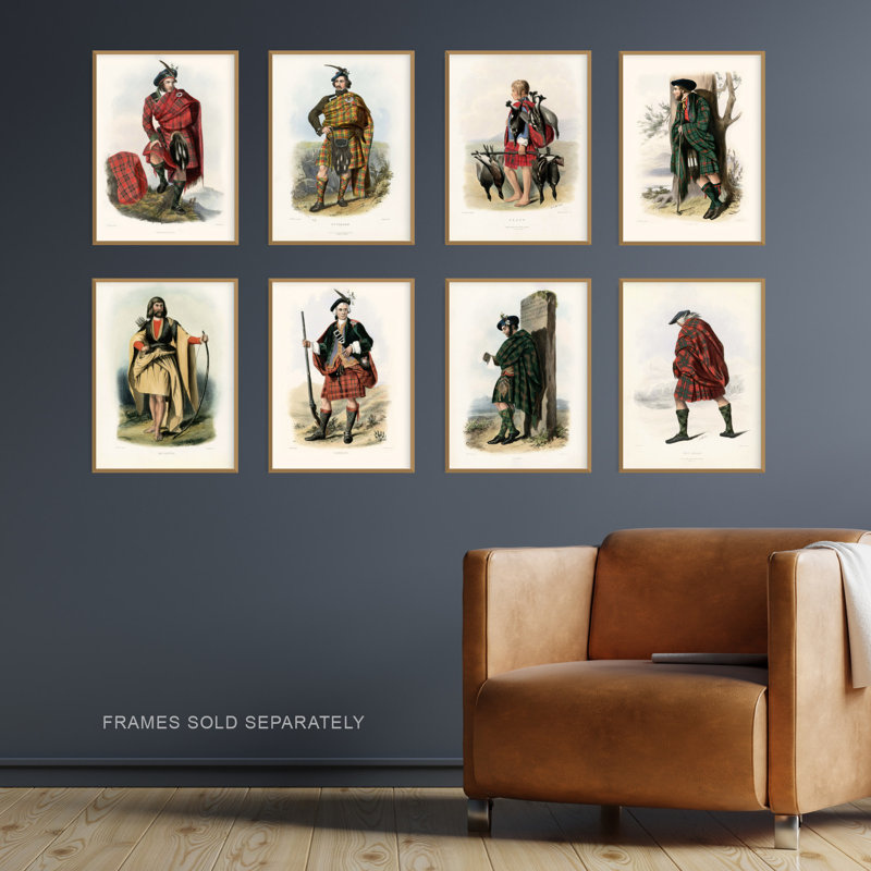 Scottish Clan Tartan Portraits 8-Piece Set Unframed Wall Art Prints Study Office Aesthetic Scotland