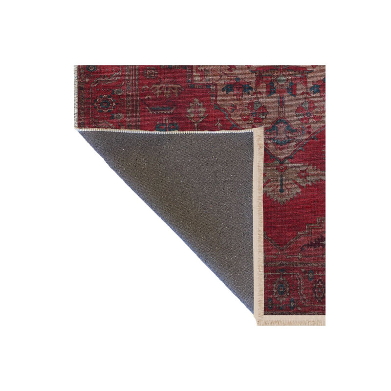 Tapis décoratif rétro à motif traditionnel rose foncé lavable à la machine