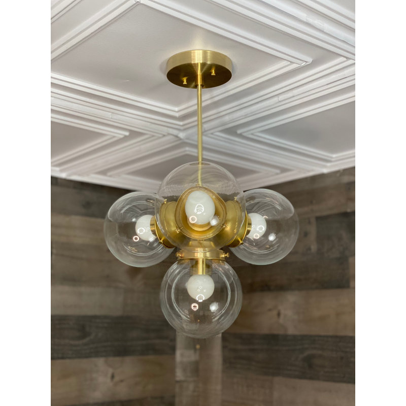 Lustre moderne 5 lumières Mid-Century, Laiton noir, Transparent