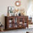 Large Sideboard Buffet Cabinet With Storage, 63" Farmhouse Kitchen Coffee Wine Bar Cabinet With 4 Glass Doors, Mid Century Modern Wooden Side Board Table For Dining Room, Living Room-1810899854-1811895712-1810899840