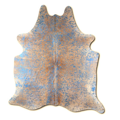 Custom Blue Metallic on Camel Cowhide Rug