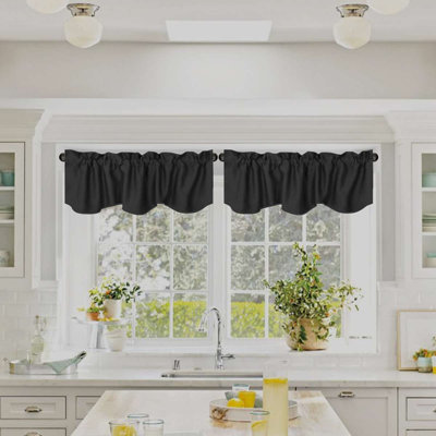 2 Panels Blackout Curtain Valances for Kitchen Windows/Living Room/Bathroom Privacy Protection Rod Pocket Decoration Scalloped Winow Valance Curtains
