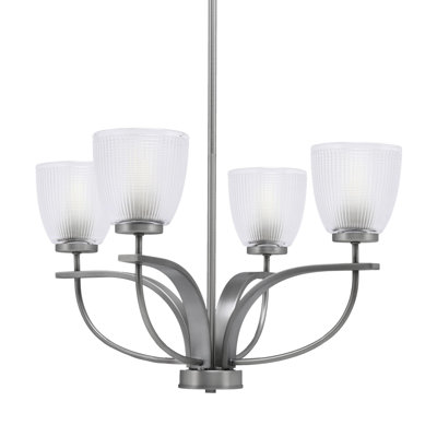 Unia 4 Light, Uplight, Chandelier Shown In Graphite Finish With 5" Clear Ribbed Glass