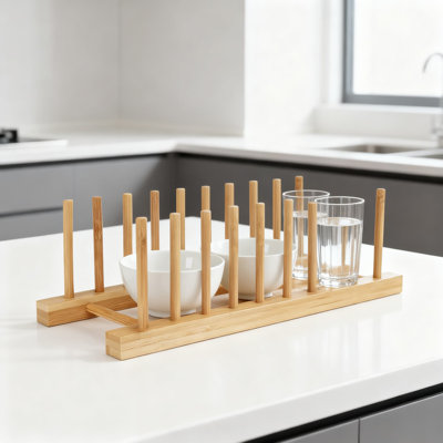 Bamboo Dish Drying Rack And Cabinet Organizer, 4-Tier Space Saving Plate Holder For Cutting Boards, Pot Lids, Bowls, Books And Kitchen Utensils