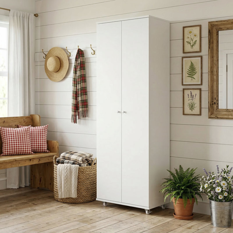 8 Tiers 24 Pair Shoe Storage Cabinet With 4 Wheels, White