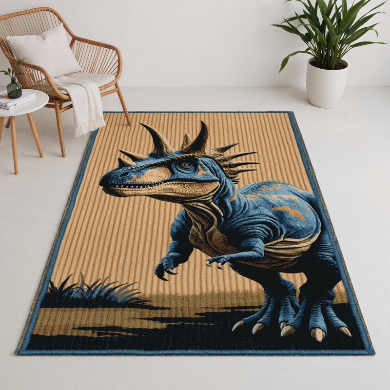 Tapis brun intérieur et extérieur Dinosaurs, Rectangulaire 3 pi x 5 pi
