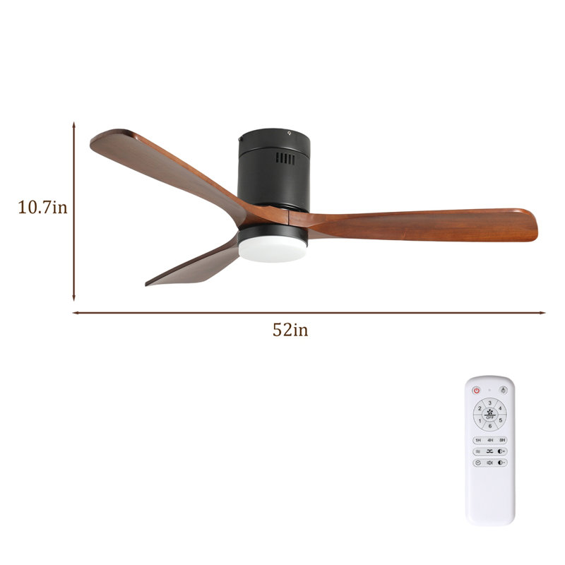 Ventilateur de plafond de 52 pouces avec lumière, 3 pales en bois, télécommande, moteur à courant continu réversible pour le salon (noir + noyer foncé)