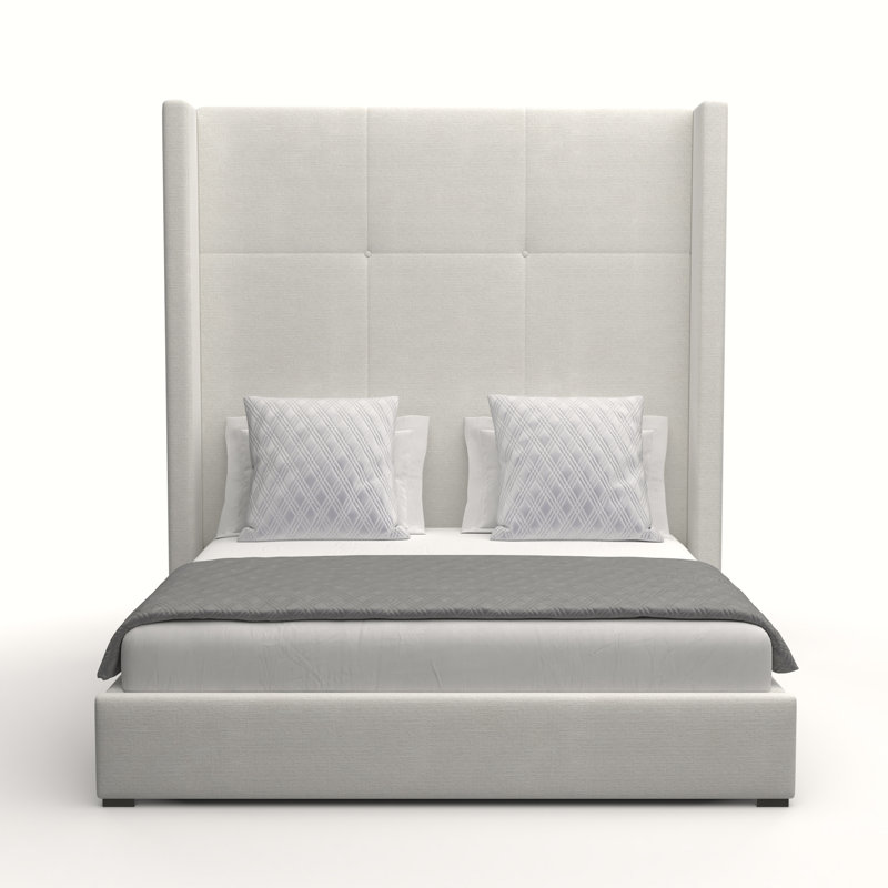 Lit tapissier standard Esparto, Très grand lit californien taille haute, Revolution® blanc cassé