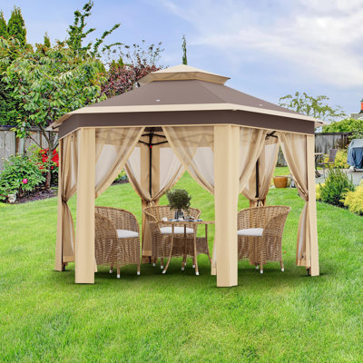 Tente pour abri de jardin instantané 13 x 13 pi, abri de jardin hexagonal avec filet en filet à 6 fermetures à glissière et structure en acier robuste pour la cour, le jardin, la pelouse et la fête