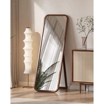 Miroir moderne autoportant complet en bois à bord arrondi pour la décoration de chambre à coucher