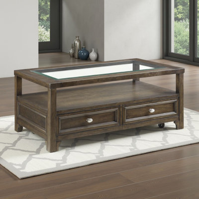 Table basse Berny, 2 tiroirs et plateau en verre, brun anthracite 46 po