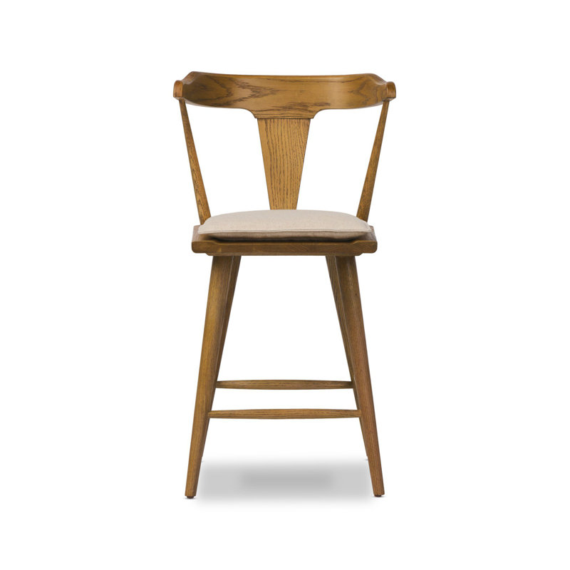 Garth Solid Wood Bar Stool, Bar Stool (29.94" Seat Height), Sandy Oak, Antwerp Natural/Linen Blend