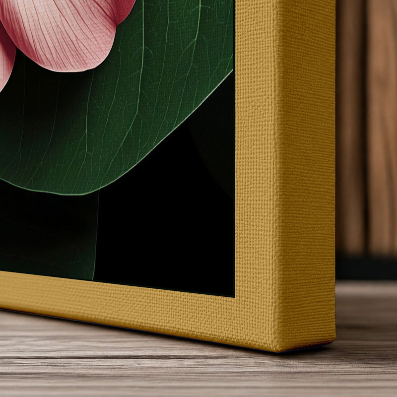 Pink Blossom in Green Botanical - Wrapped Canvas, 24x16 - 61.0 x 40.6 cm, Ochre Border