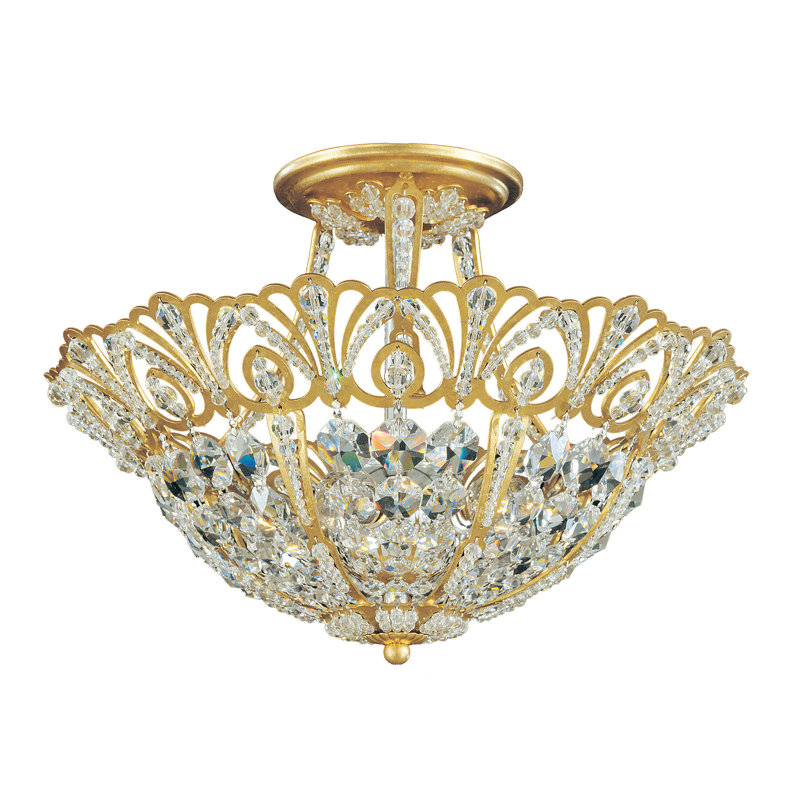 Rivendell 5 Light 15in x 10.5in Semi-Flush Mount in Heirloom Bronze with Clear Radiance Crystals, Heirloom Gold