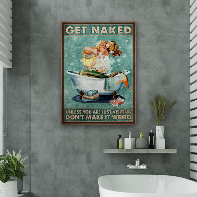 «Mermaid» - Toile tendue avec une galerie «Nickel», décor de salle de bain et de lessive, vert et jaune