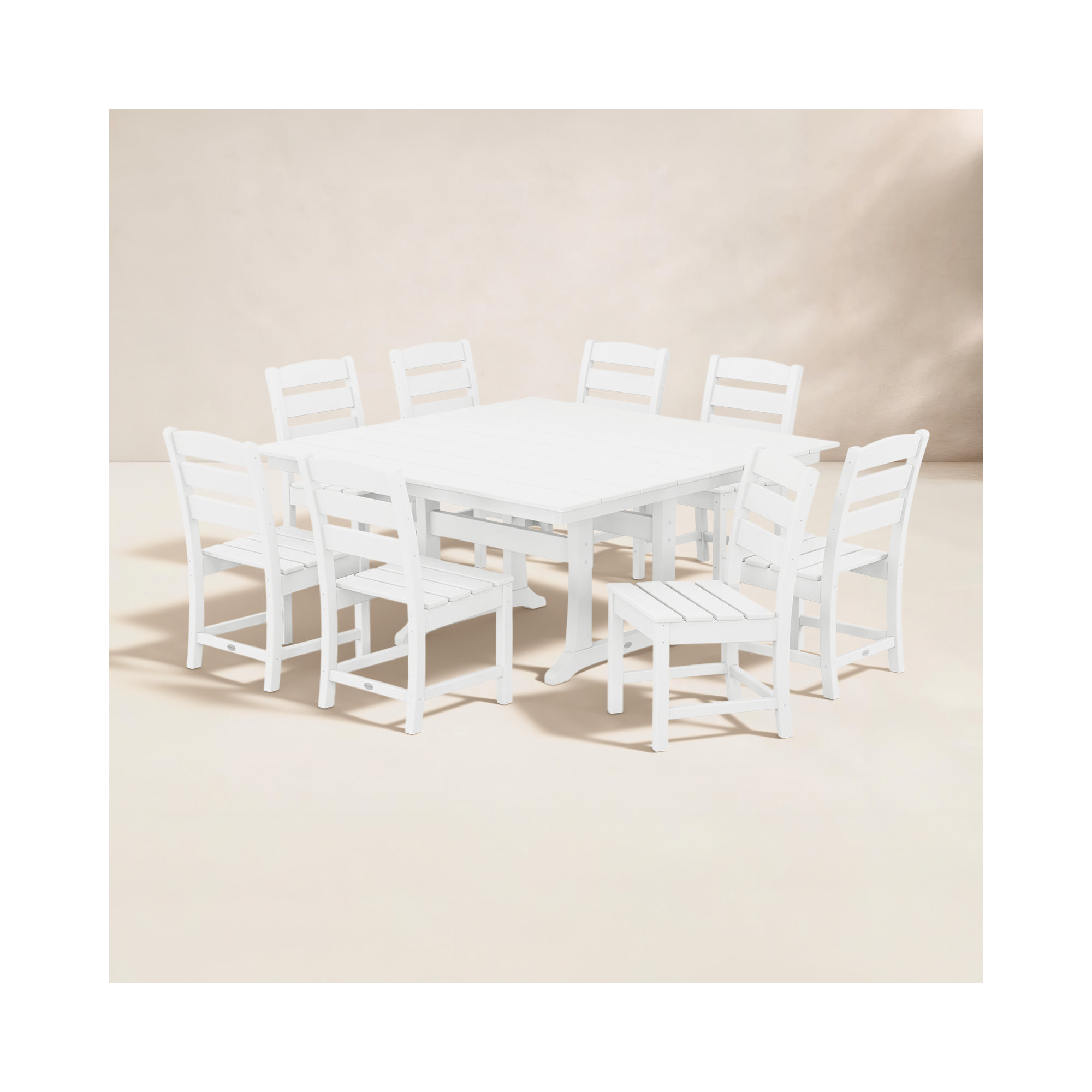 Lakeside 9-Piece Farmhouse Trestle Dining Set, White