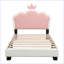 Lit princesse rembourré avec tête de lit couronne, lit plateforme avec tête de lit et pied de lit, blanc et rose-1659411806-1659411807