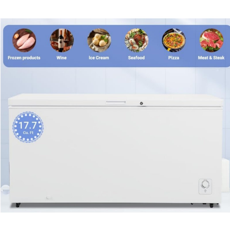 17 Cu. ft White Convertible Chest Deep Freezer, Garage Ready Standalone Refrigerator Freezer with Lockable Lid, 6 Casters, 2 Removable Baskets & LED Light for Home Kitchen Basement Storage