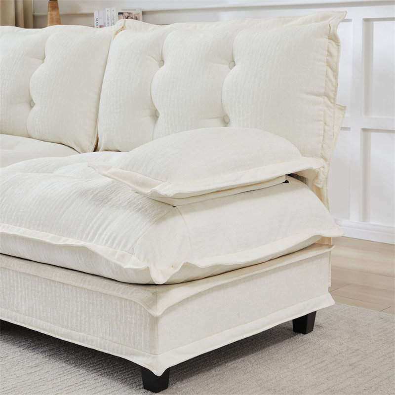 2-Seater U-Shaped Sectional, Beige Chenille