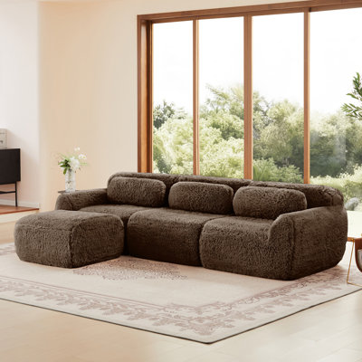 Tissu moelleux doux et moelleux en forme de L, canapé désossé, avec coussins décoratifs, éponge haute densité 32D, aucun assemblage requis au bas, conception à boucle antidérapante, repose-pieds mobile pour étude