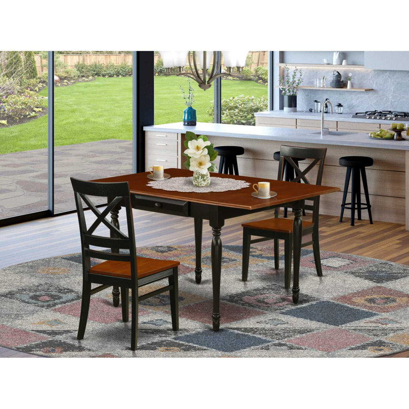 Ensemble de table de salle à manger rectangulaire en bois massif avec plateau Dropleaf, Noir / Cerisier, Noir