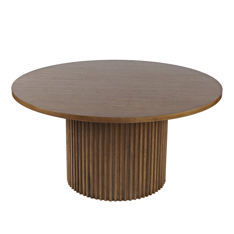 Cambree Round Mid-Century Modern Fluted Pedestal Base Dining Table, 30”H x 60”L x 60”W, Chestnut