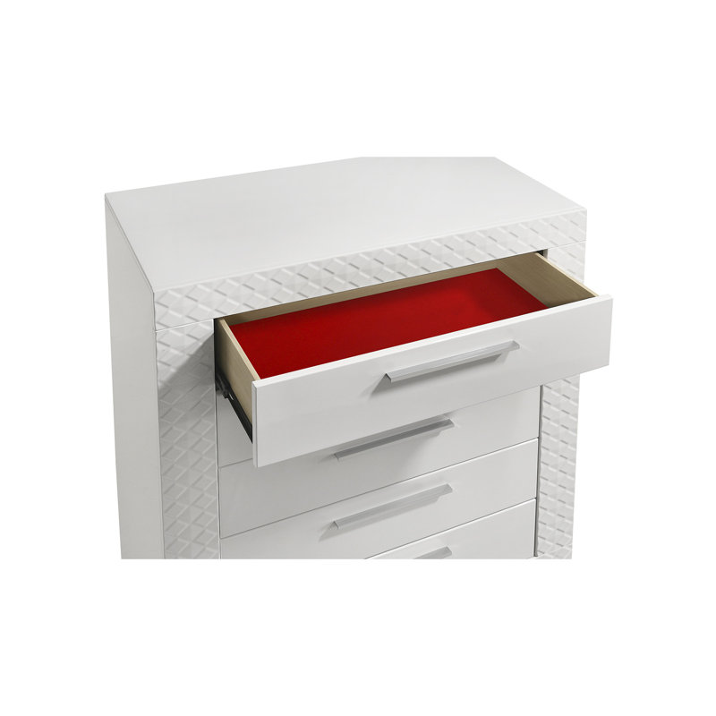Commode 5 tiroirs en bois blanc Blanca