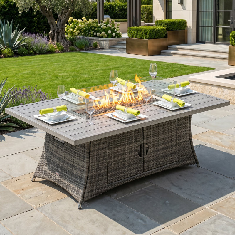 27'' H x 71'' W Propane Outdoor Fire Pit Table, Gray