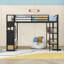 Structure de lit mezzanine en métal avec garde-robe, panneau perforé, tablettes de rangement et tiroirs-709493952